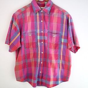 Vintage 1990s Funky Plaid Short Sleeve Button Down